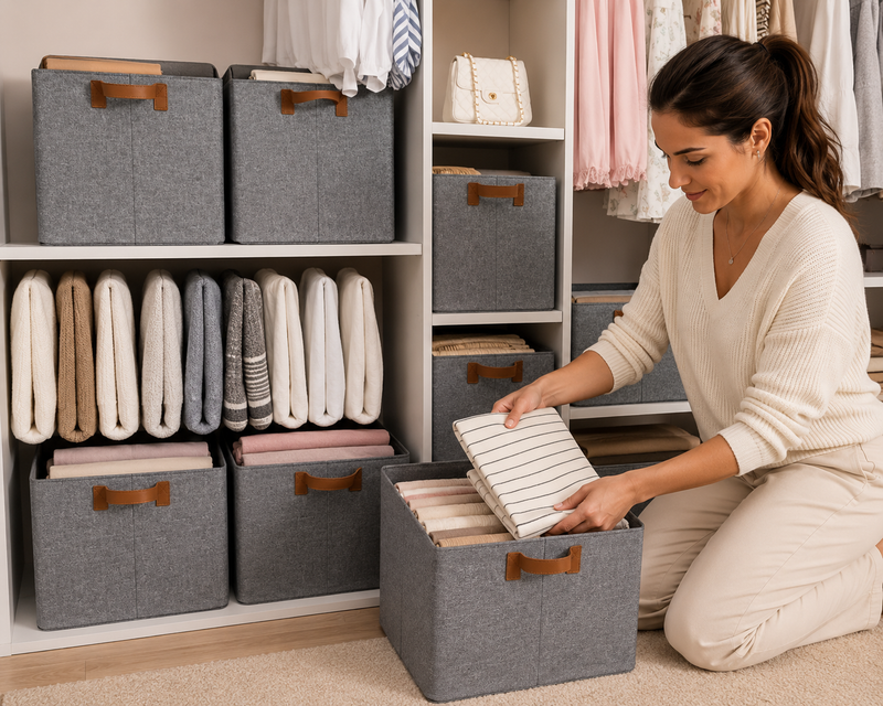 Kit 5 Caixas Organizadoras Dobráveis para Guarda-Roupa e Gavetas | Casa Maluv