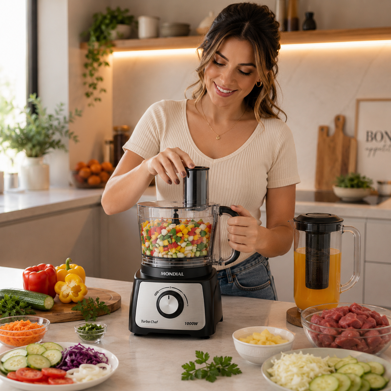 Multiprocessador Mondial TurboChef 5 em 1 1000W | Casa Maluv