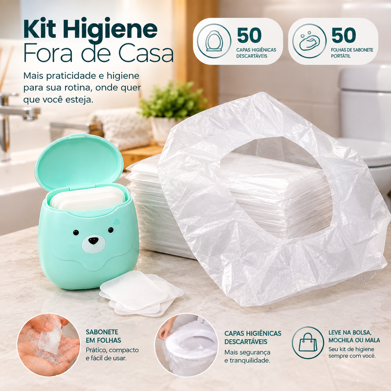 Kit Higiene Fora de Casa , Capas protetoras + Sabonete Portátil | Casa Maluv
