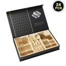 Jogo/KIT Talheres Faqueiro Inox Dourado Polidos de Alta Qualidade 24 Peças Premium Luxo Com Maleta