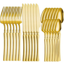 Kit Talheres 24 Peças Luxo | Garfos, Facas e Colheres em Aço Inoxidável Dourado