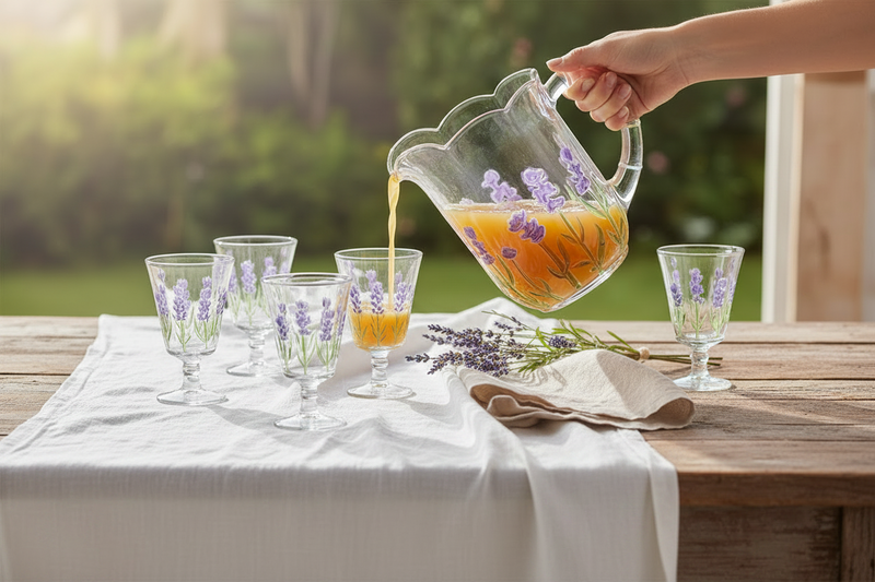 Jogo de Taças e Jarra de Cristal Lavanda Hand Painting 7 peças - Lyor